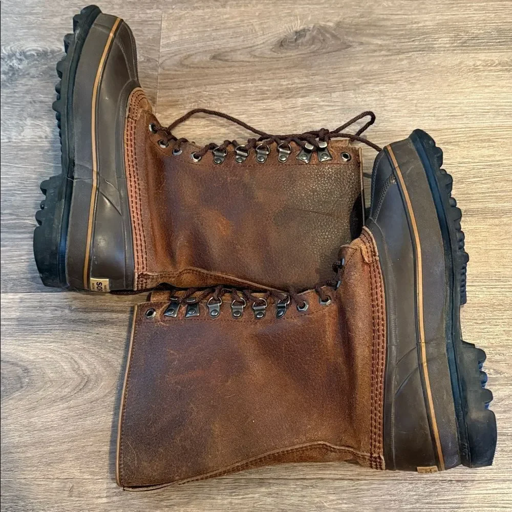 Sorel Maverick Brown Tall Leather Lace Up Snow Boots 7